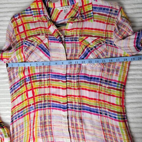 Cabi Plaid Button Up Blouse S Artsy Colorful Dopamine Top Mod Boho Slouchy Soft - Picture 8 of 12